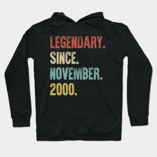 Retro Vintage 20th Birthday Legendary Since November 2000 Hoodie